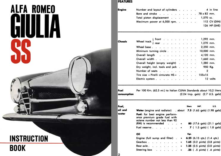 Alfa Romeo 1963 - Alfa Romeo Giulia SS Instruction Book