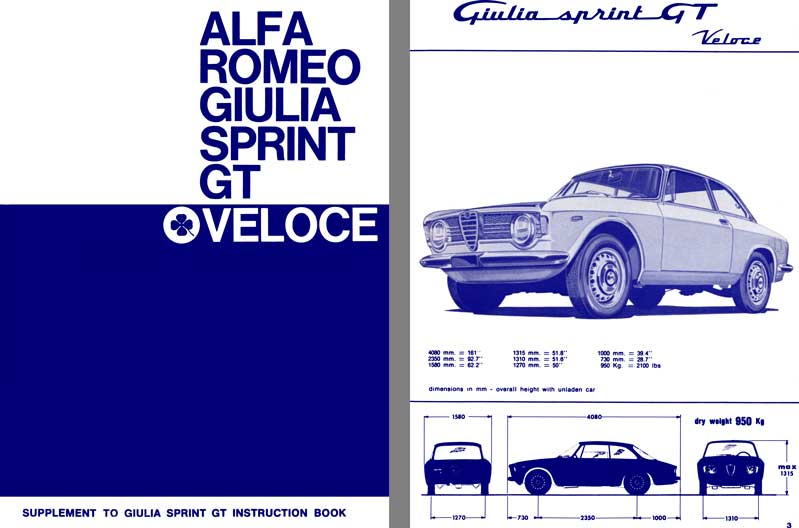 Alfa Romeo 1967 - Alfa Romeo Giulia Sprint GT Veloce Supplement to Giulia Sprint GT Instruction Book