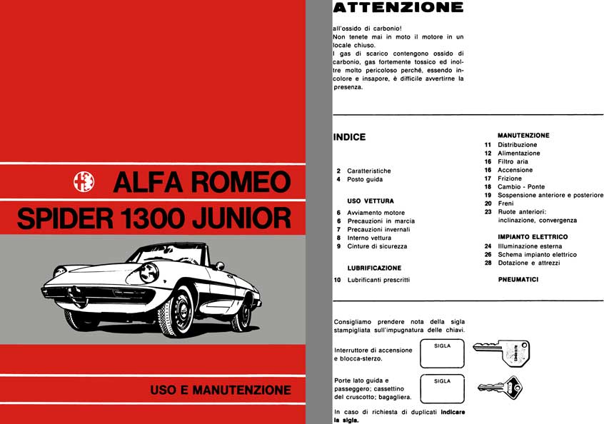 Alfa Romeo 1972 - Alfa Romeo Spider 1300 Junior Owners Manual (In Italian)
