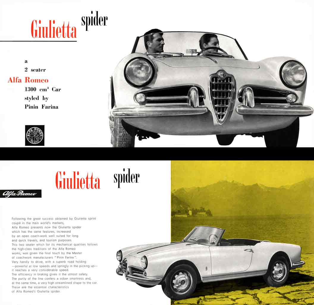 Alpha Romeo Giulietta Spider 1957 - a two seater Alfa Romeo 1300 cm Car Styled by Pinin Farina