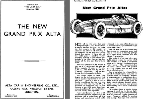 Alta 1945 - The New Grand Prix Alta - Reprinted from “The Light Car” December 1945
