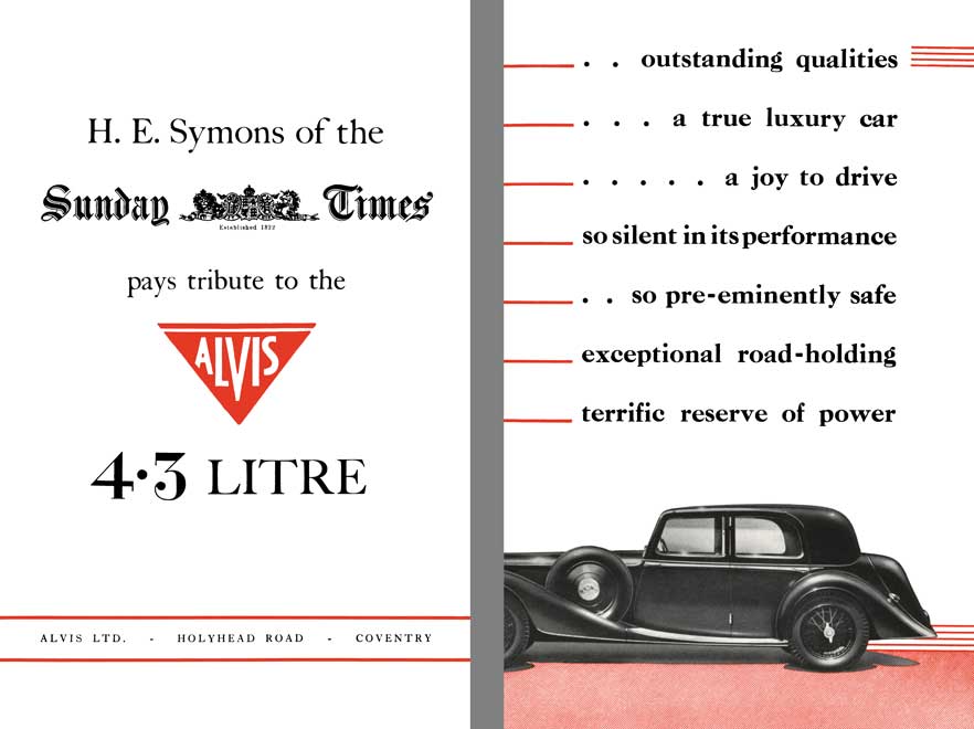 Alvis 1937 - H.E. Symons of the Sunday Times Pays Tribute to the Alvis 4.3 Litre