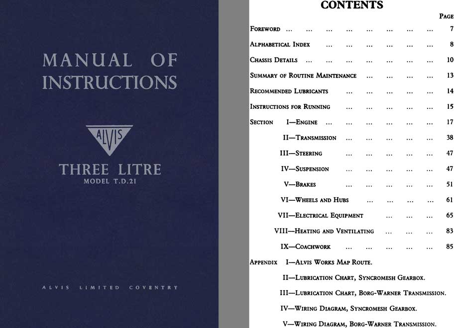 Alvis 1959 - Manual of Instructions Alvis Three Litre Model TD 21