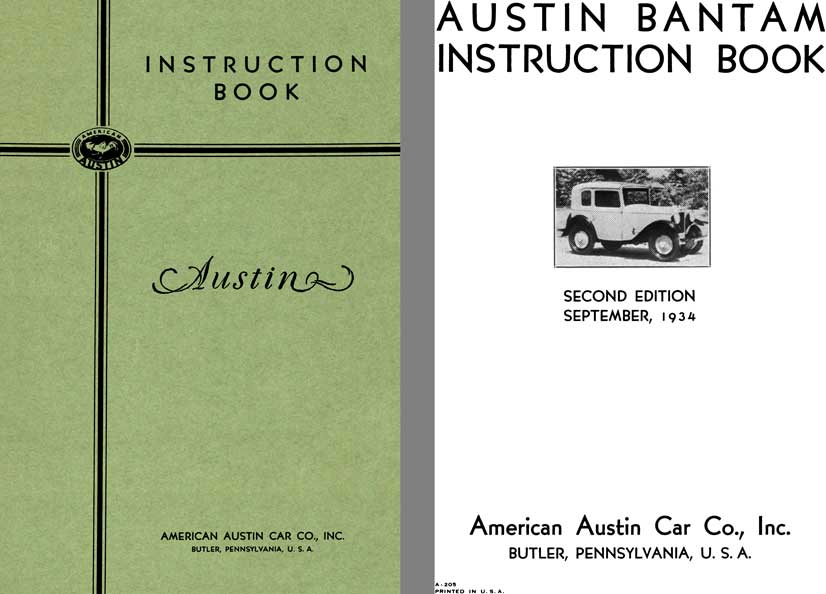 American Austin 1934 - Austin Bantam Instruction Book, Second Edition