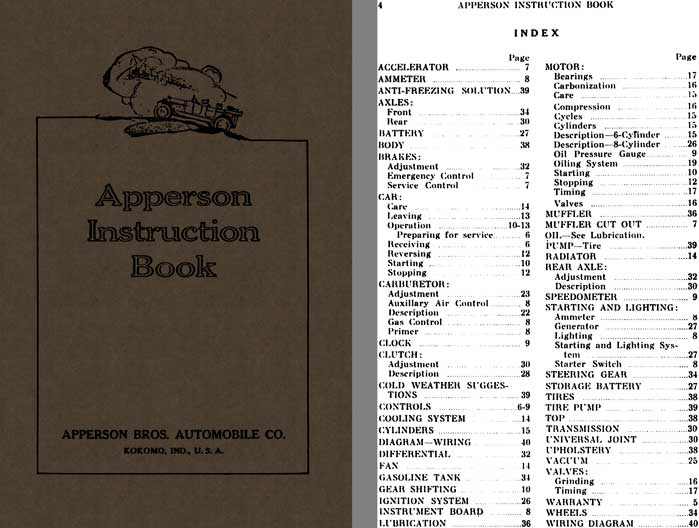 Apperson 1916 & 1917 - Apperson Instruction Book (Apperson Roadplane)