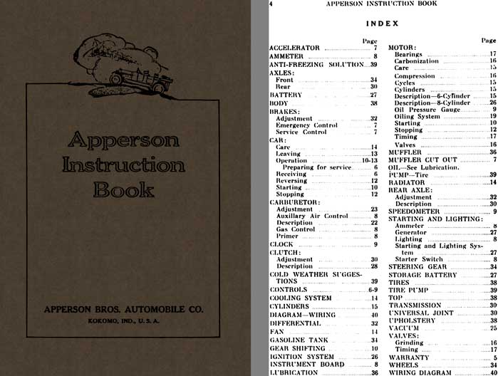 Apperson 1916 & 1917 - Apperson Instruction Book (Apperson Roadplane)