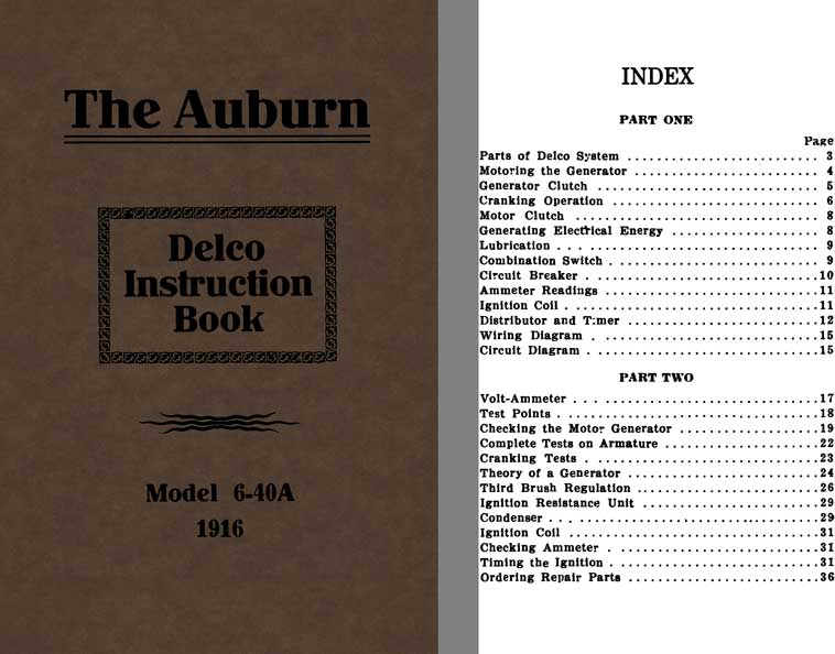 Auburn 1916 - The Auburn Delco Instruction Book Model 6-40A 1916