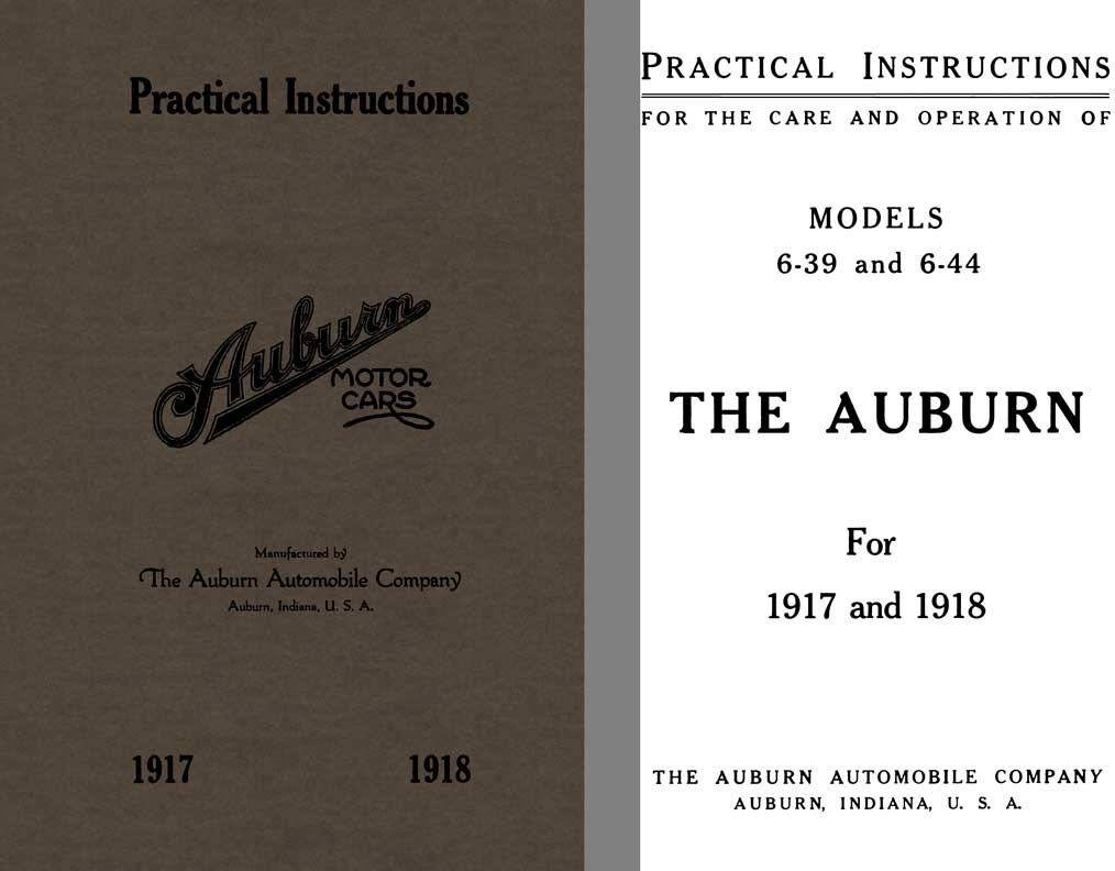 Auburn 1917-1918 - Practical Instructions Auburn Motor Cars Models 6-39 & 6-44