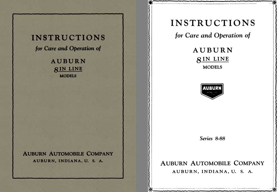 Auburn 1925 - Instructions for Care and Operation of Auburn 8 In Line Models
