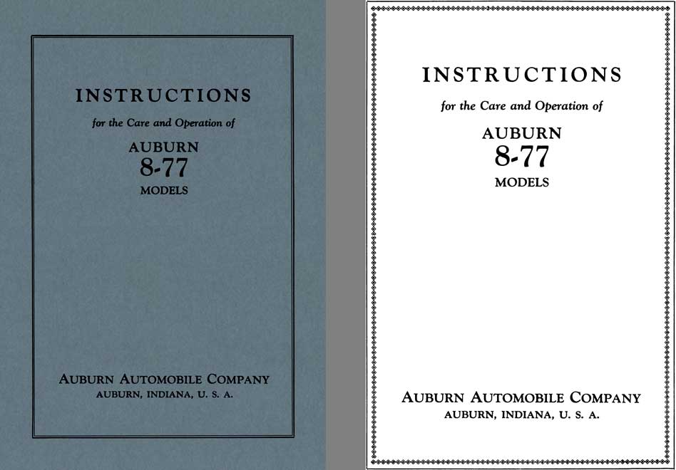 Auburn 1927 - Instructions for the Care and Operation of Auburn 8-77 Models