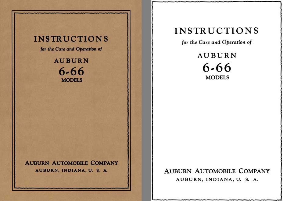 Auburn 1927 - Instructions for the Care and Operation of Auburn 6-66 Models