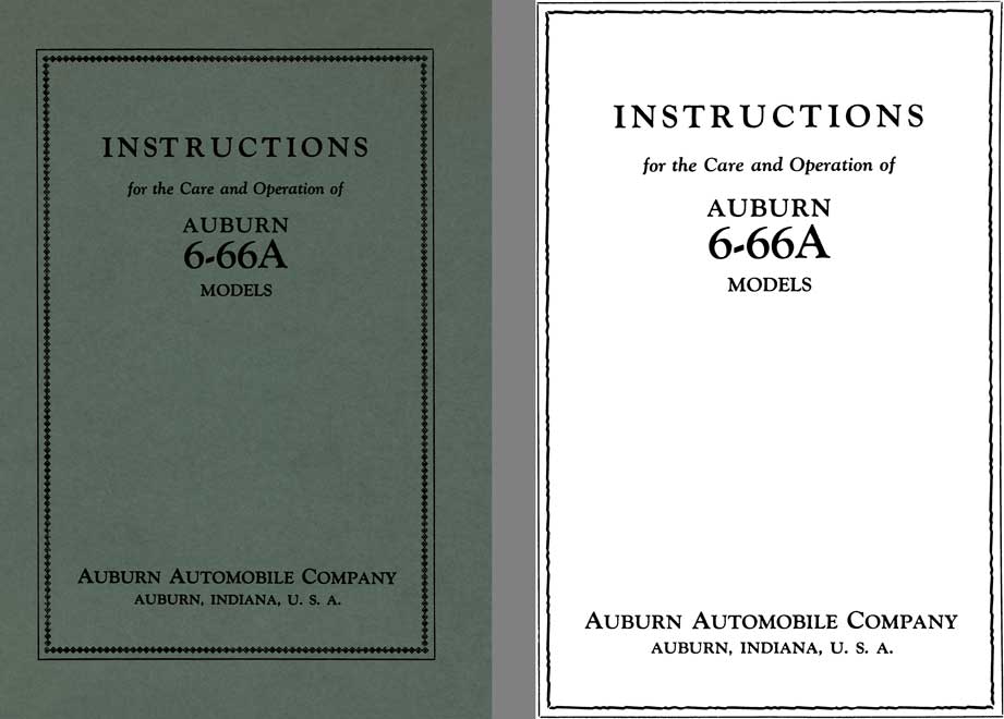 Auburn 1927 - Instructions for the Care and Operation of Auburn 6-66A Models