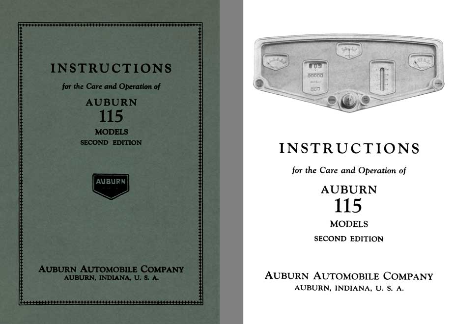 Auburn 1929 - Instructions for the Care and Operation of Auburn 115 Models 2nd Edition