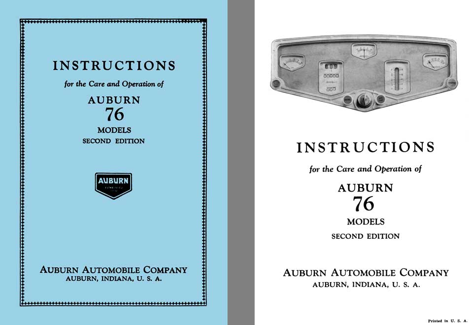 Auburn 1929 - Instructions for the Care and Operation of Auburn 76 Models 2nd Edition