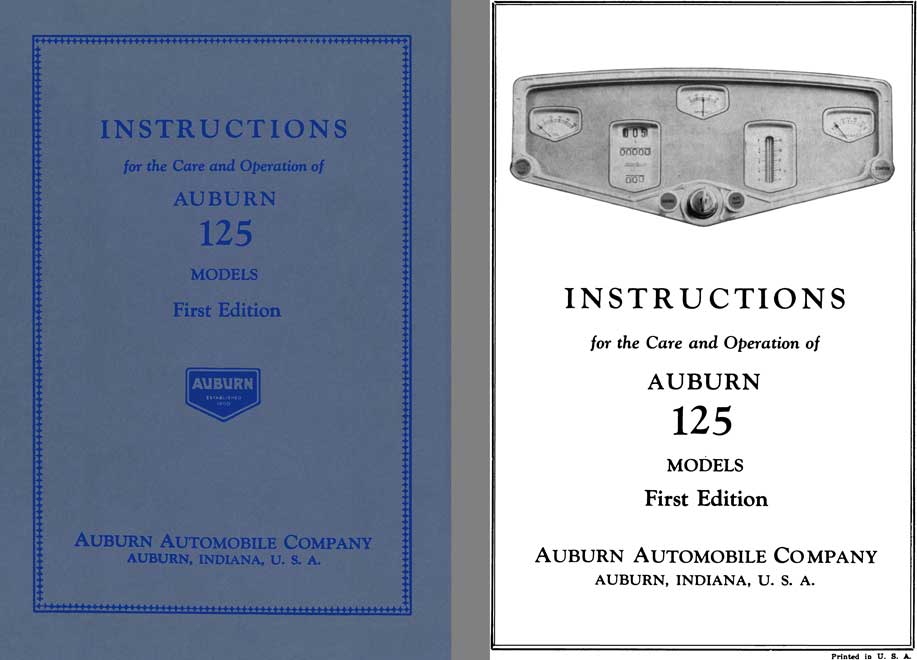 Auburn 1930 - Instructions for the Care and Operation of Auburn 125 Models 2nd Edition
