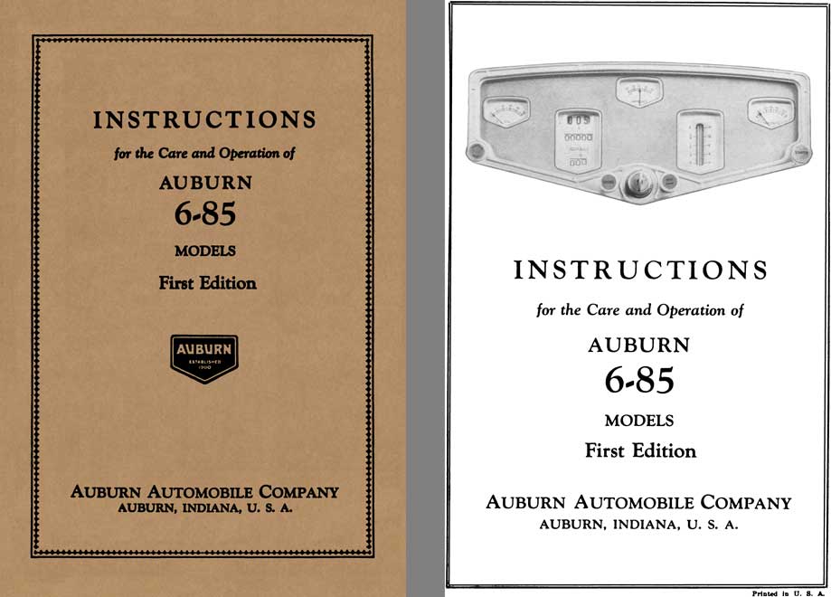 Auburn 1930 - Instructions for the Care and Operation of Auburn 6-85 Models 1st Edition