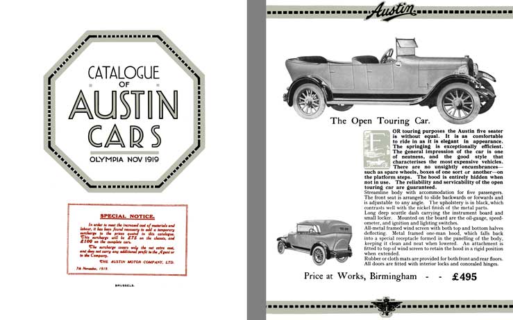 Austin 1919 - Catalogue of Austin Cars - Olympia Nov 1919