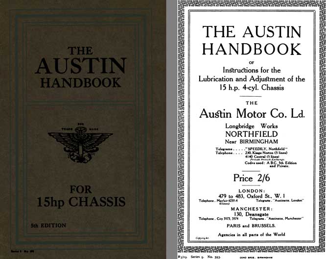 Austin 1919 - The Austin Handbook for 15hp Chassis - 5th Edition