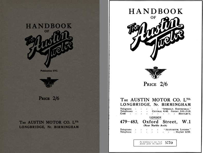 Austin 1928 - Handbook of The Austin Twelve Publication 577C