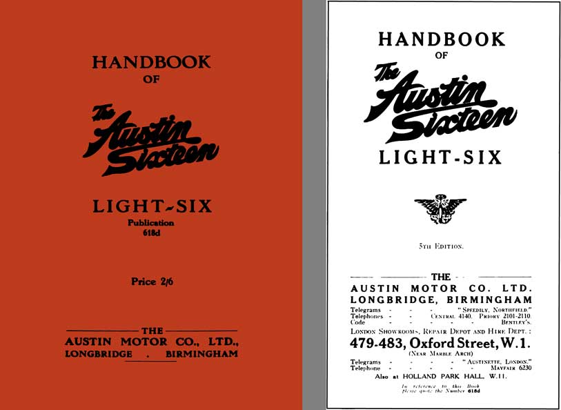 Austin 1929 - Handbook of The Austin Sixteen Light Six Publication 618d