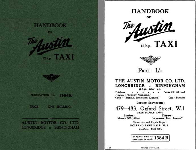 Austin 1937 - Handbook of The Austin 12hp Taxi