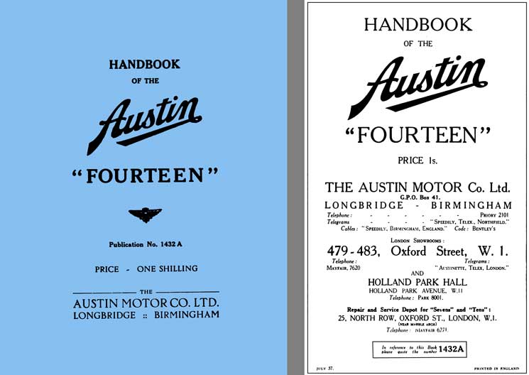 Austin 1937 - Handbook of the Austin Fourteen Pub. 1432A