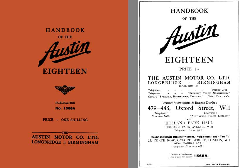Austin 1938 - Handbook of the Austin Eighteen Pub# 1568A