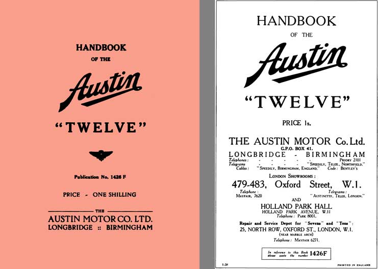 Austin 1938 - Handbook of the Austin Twelve Pub# 1426F