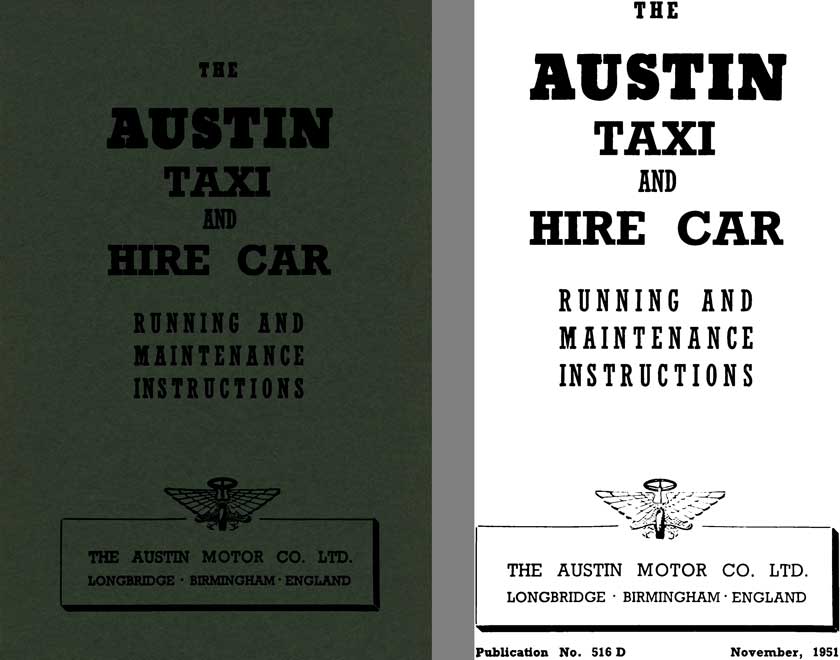 Austin 1951 - The Austin Taxi and Hire Car - Running and Maintenance Instructions