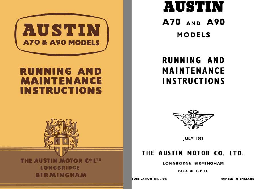 Austin 1952 - Austin A70 & A90 Models - Running and Maintenance Instructions