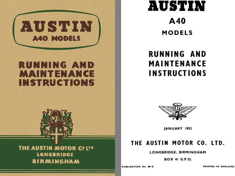 Austin 1953 - Austin A40 Models - Running and Maintenance Instructions