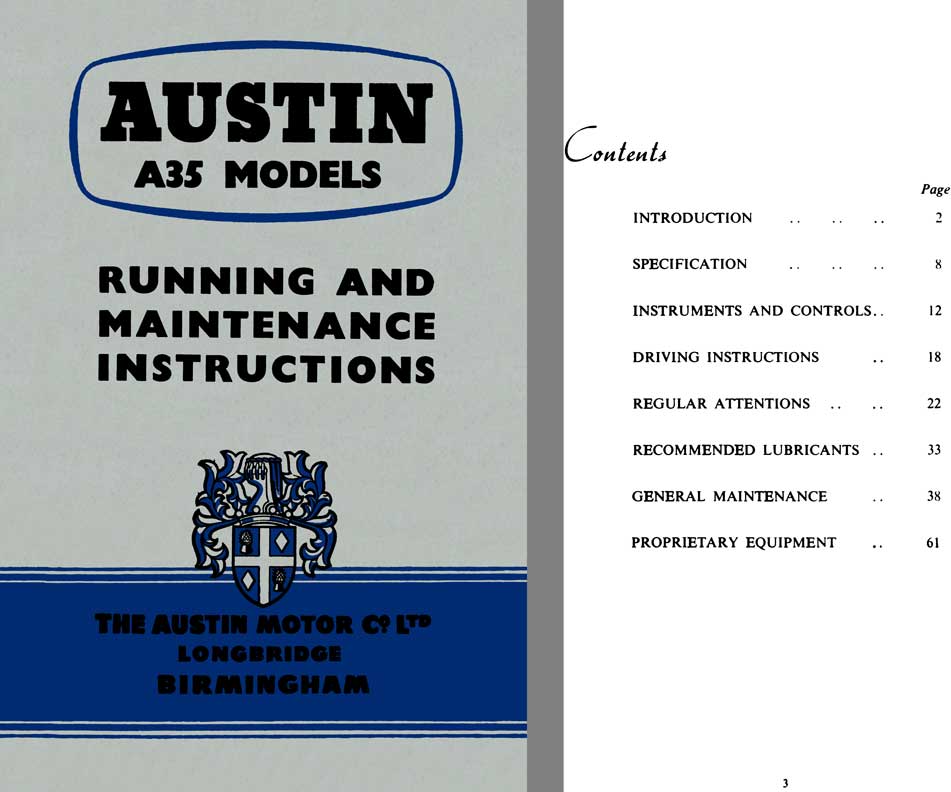 Austin 1957 - Austin A35 Models - Running and Maintenance Instructions 4th Edition