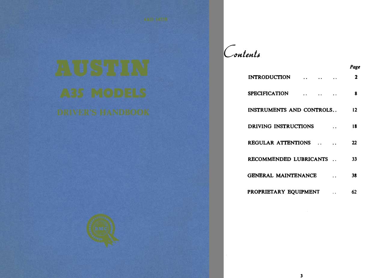 Austin 1958 - Austin A35 Models Driver's Handbook AKD1473B