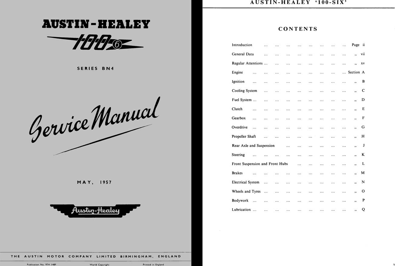 Austin Healey 1957 - 1957 Austin Healey 100 Series BN4 Service Manual