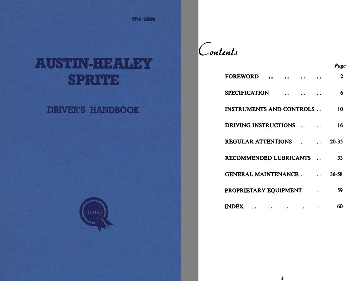 Austin Healey 1958 - 1958 Austin Healey Sprite Driver's Handbook