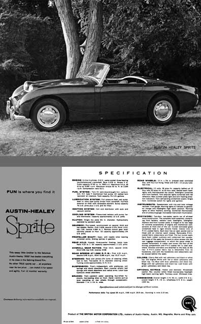 Austin Healey 1960 Sprite Spec Sheet