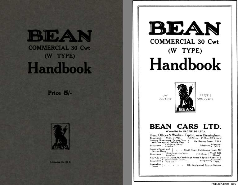 Bean Cars 1928 - Bean Commercial 30 Cwt (W Type) Handbook