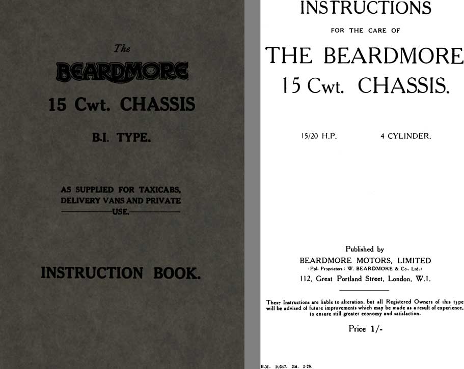 Beardmore 1925 - The Beardmore 15 Cwt. Chassis B.I. Type Instruction Book