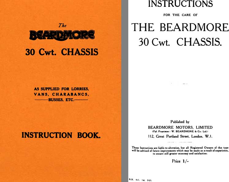 Beardmore 1925 - The Beardmore 30 Cwt. Chassis Instruction Book