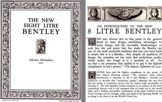 Bentley 1931 - The New Eight Litre Bentley - Advance Particulars 1931 - Brochure No. 34