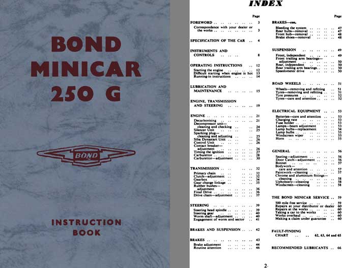 Bond 1964 - Bond Minicar 250 G Instruction Book (Ranger & Estate Models)