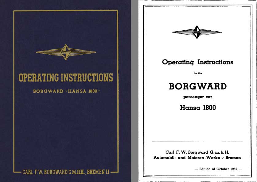 Borgward 1952 - Operating Instructions Borgward Hansa 1800