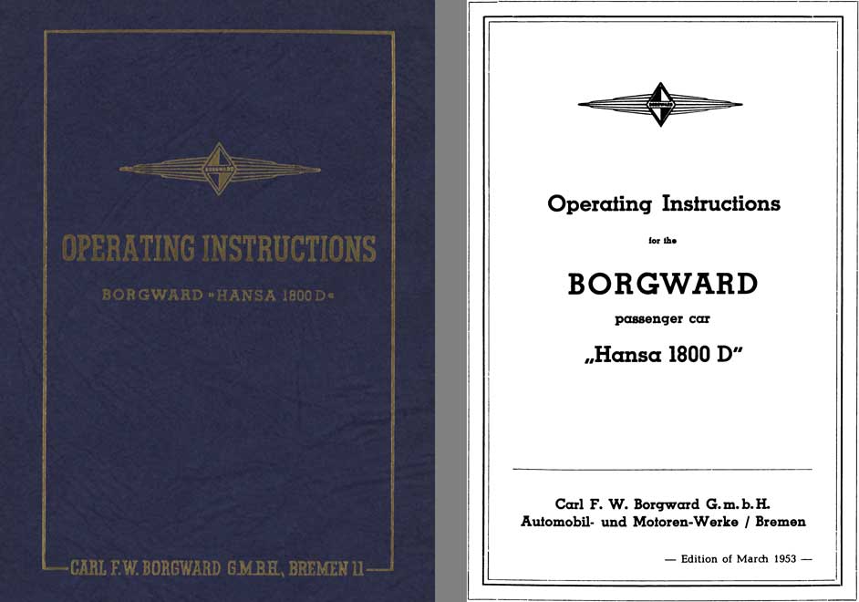 Borgward 1953 - Operating Instructions Borgward Hansa 1800D