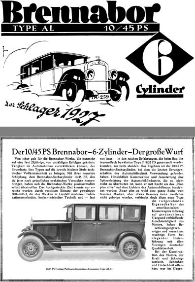Brennabor 1926 - Brennabor Type AL 10/45 PS 6 Cylinder (In German)
