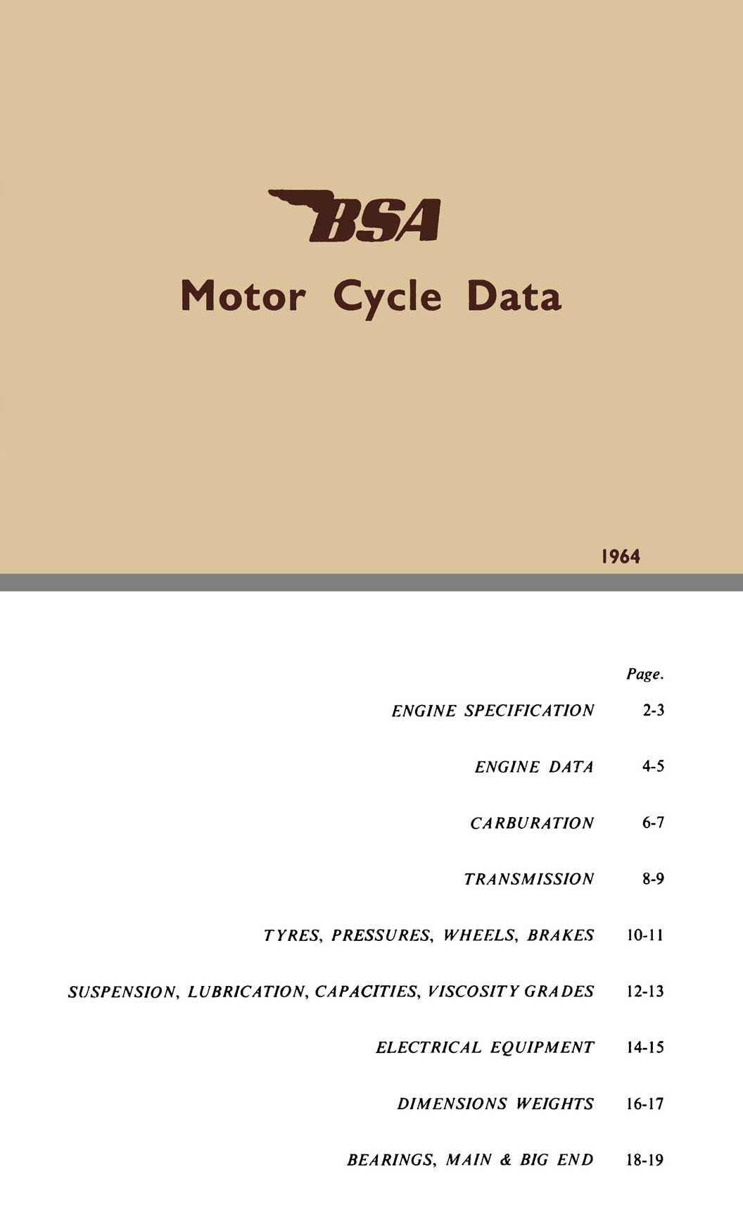 BSA Motor Cycle Data 1964 Catalog