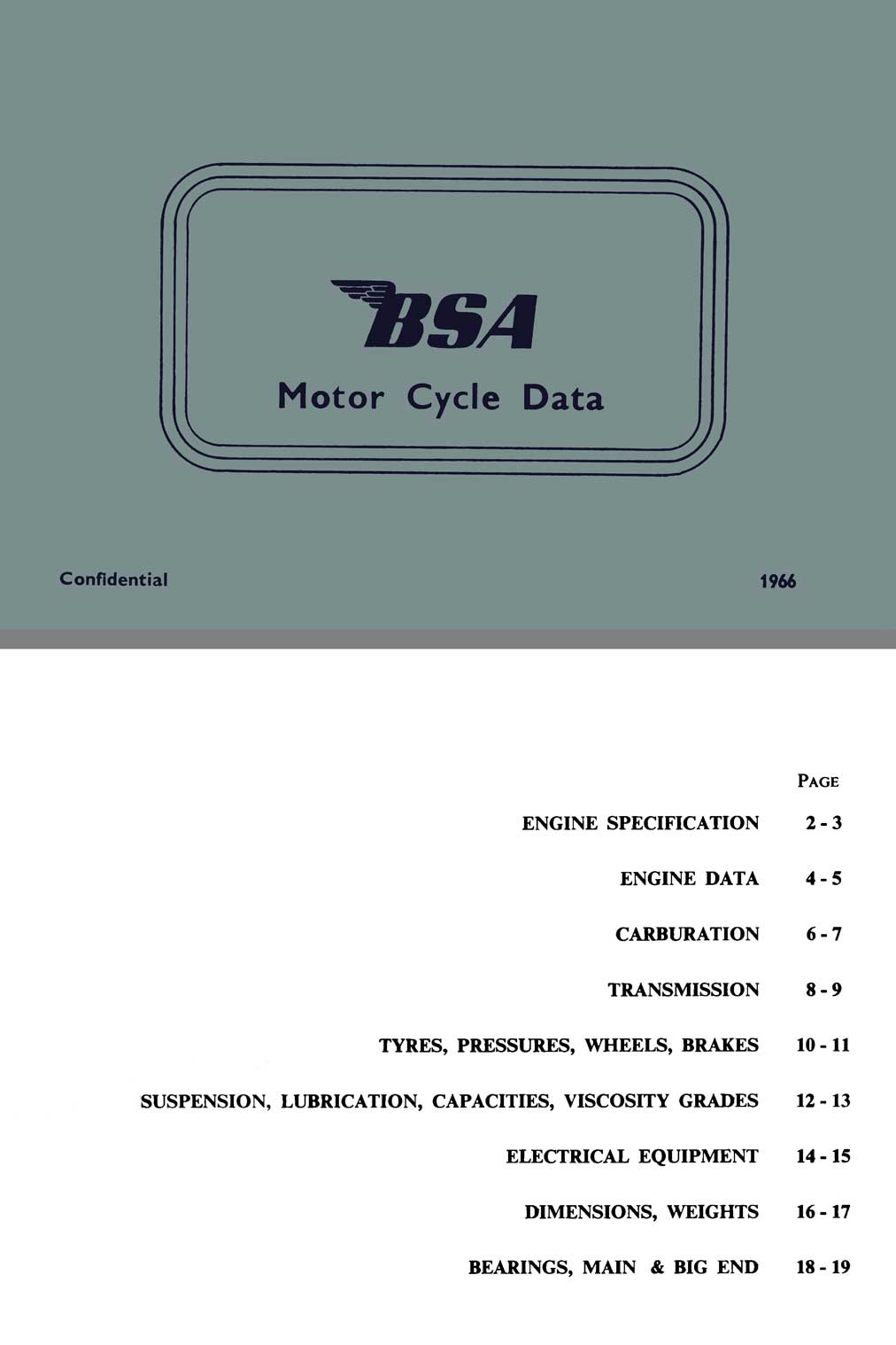 BSA Motor Cycle Data 1966 Catalog