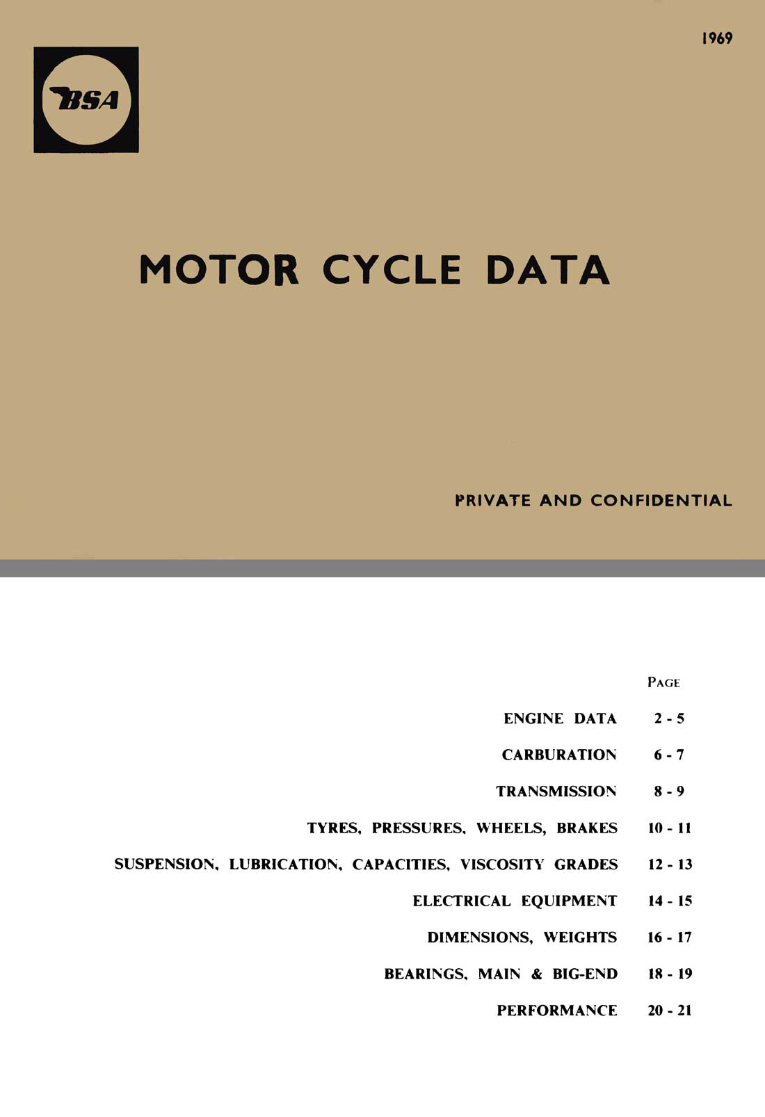 BSA Motor Cycle Data 1969 Catalog