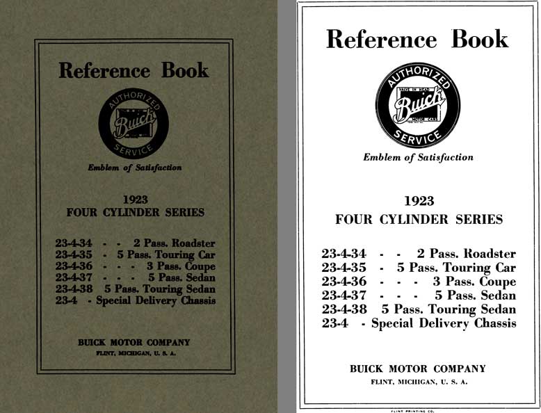 Buick 1923 - Reference Book 1923 Four Cylinder Series: 23-4-34, 23-4-35, 23-4-36, 23-4-37, 23-4-38,
