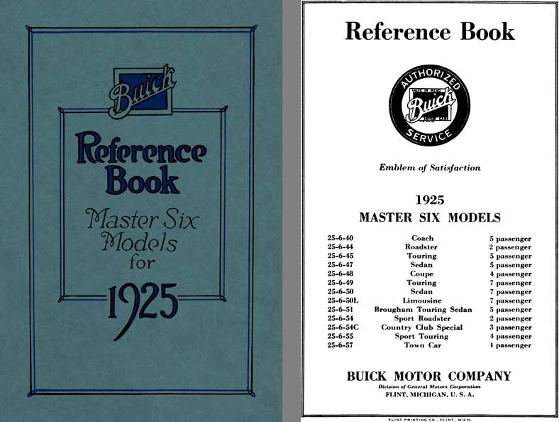 Buick 1925 - Buick Reference Book Master Six Models for 1925
