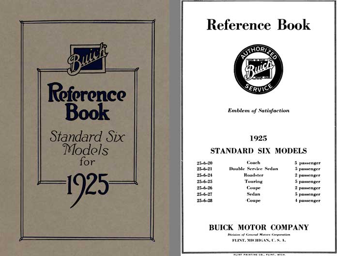 Buick 1925 - Buick Reference Book Standard Six Models for 1925